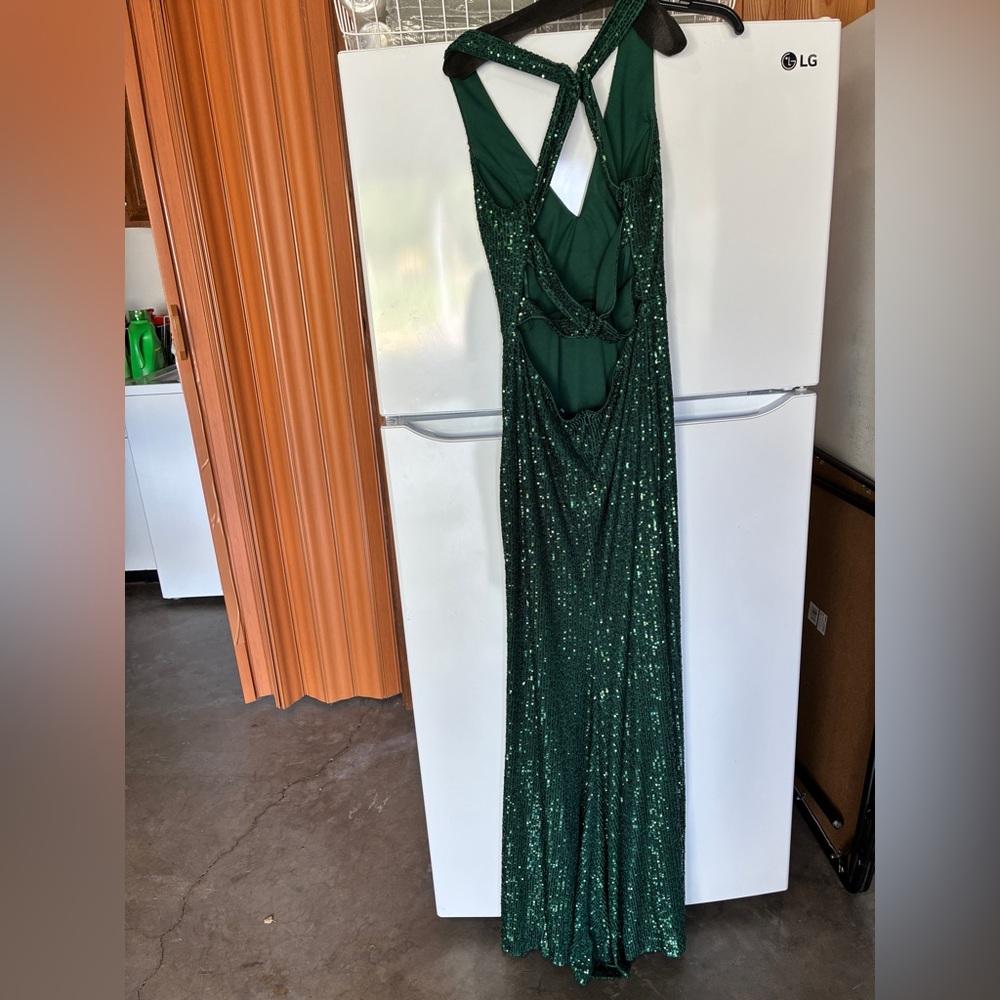 La Femme Emerald Green Sequined Gown - MAKE AN OFFER